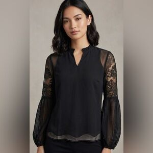 Black Lace Detail Long Sleeve Top